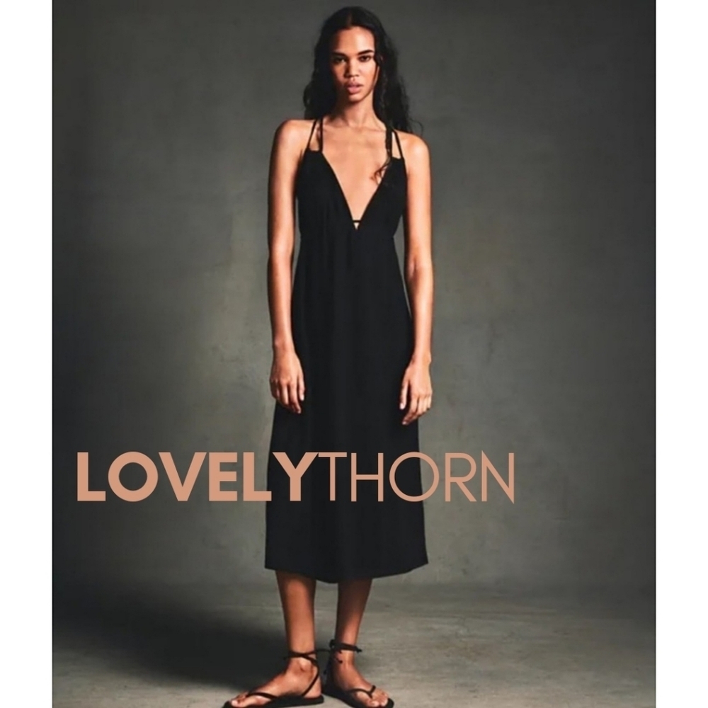 ZARA // black strappy plunge open back goddess midi dress - Picture 10 of 16